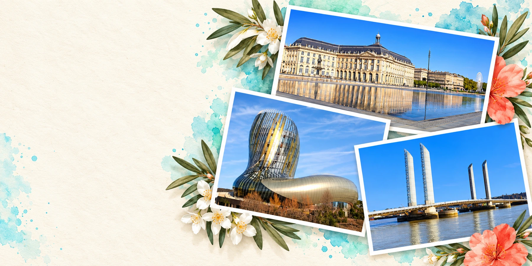 Cartes postales de Bordeaux composées avec nos photos