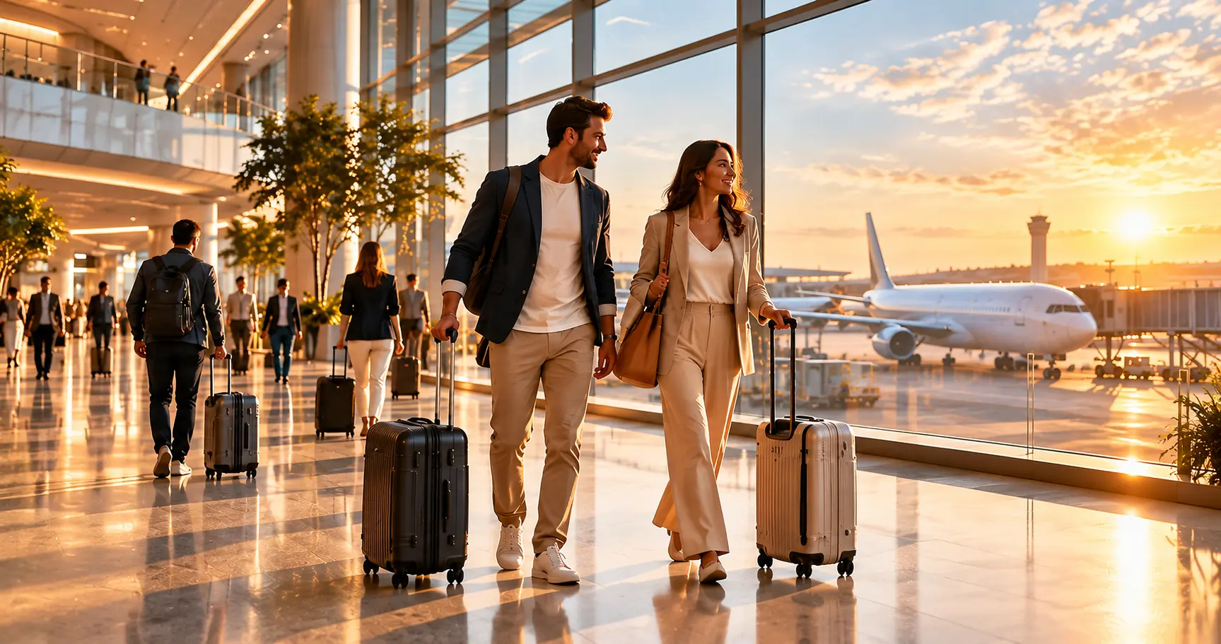 Illustration d’ambiance : voyageurs dans un aéroport
