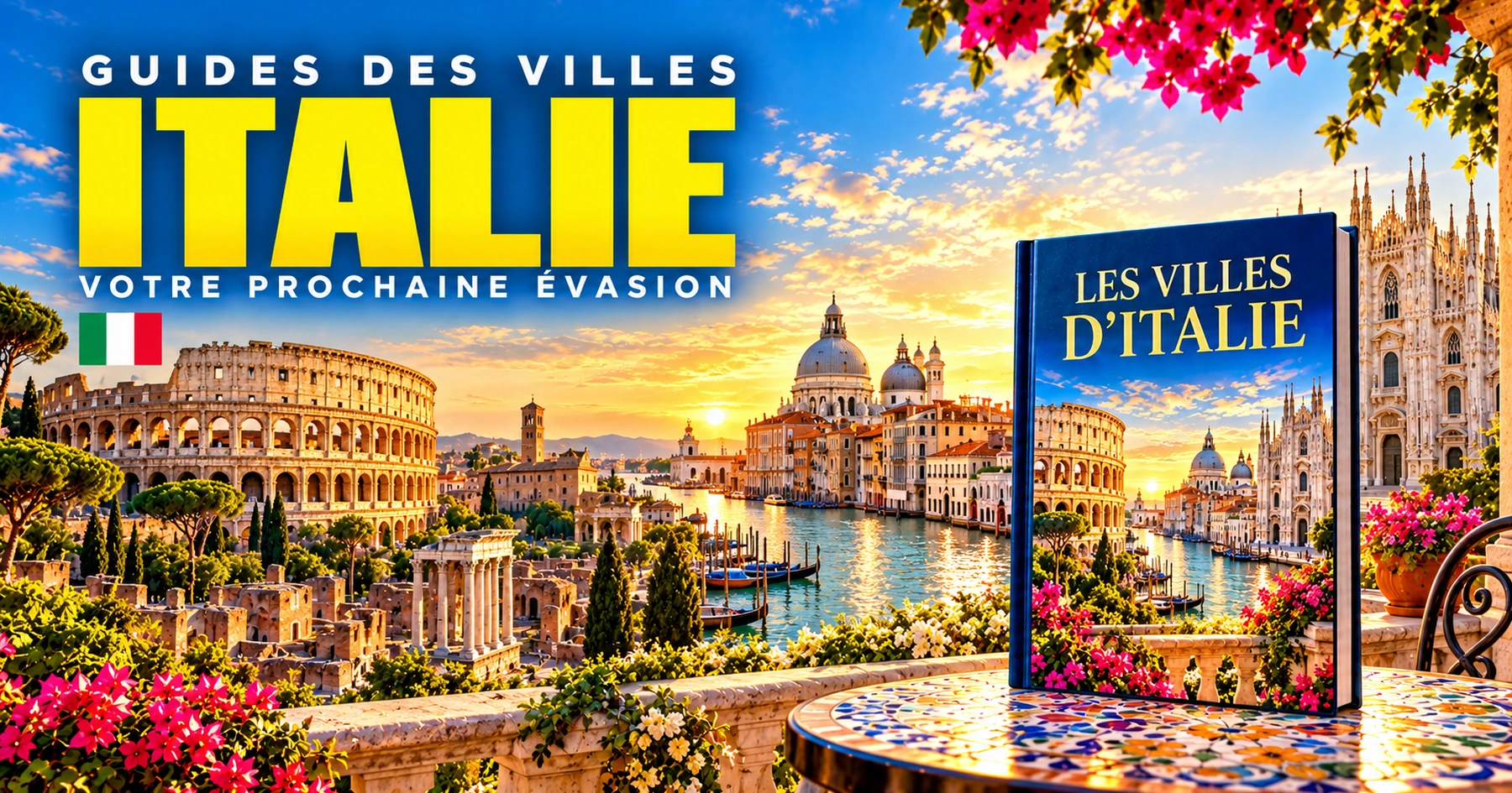 Couverture illustrée des guides de villes en Italie