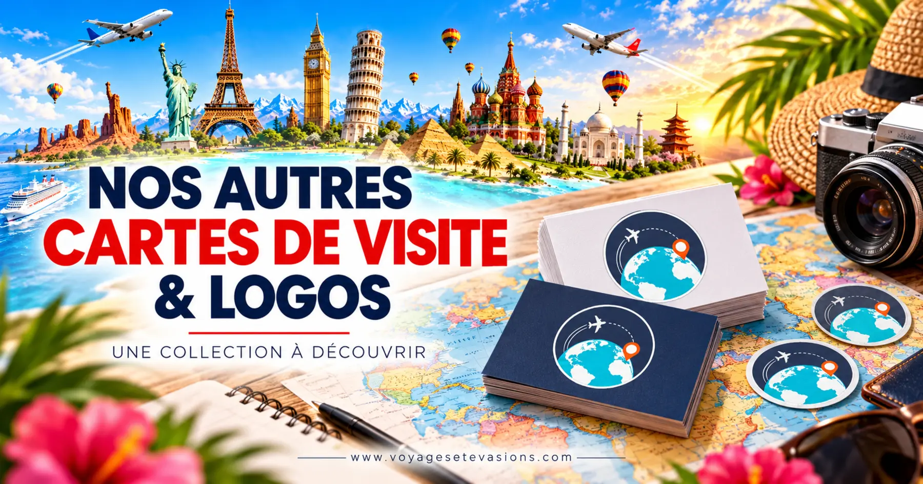 La collection Voyages et Evasions : cartes de visite, logos et univers du voyage