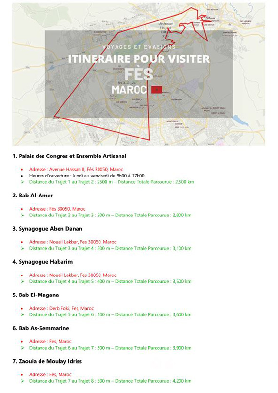 Itinéraire guidé et parcours numéroté pour visiter Fès ( Maroc )