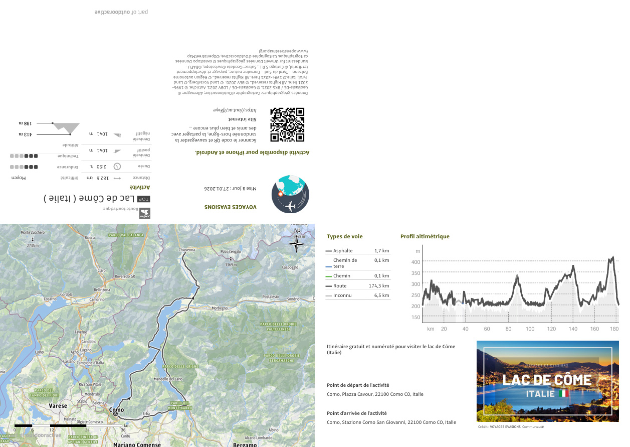 plan détaillé format poche du lac de Côme en Italie
