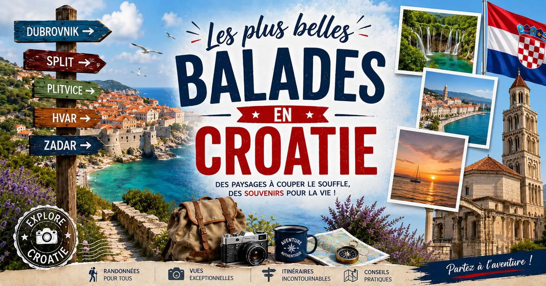 Affiche des visites en Croatie à travers remparts, palais, cathédrales et places
