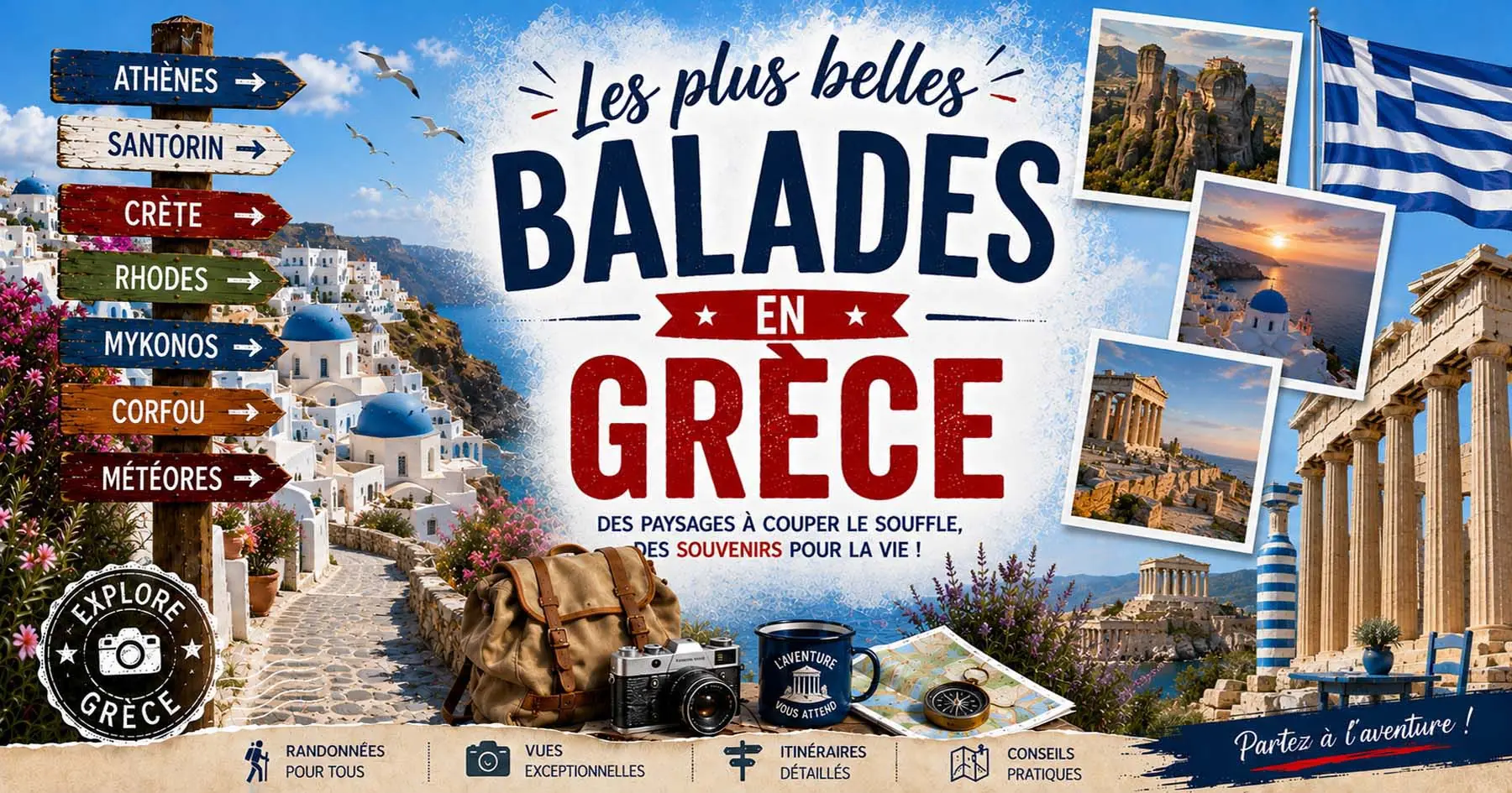 Affiche des visites en Grèce entre sites antiques, musées, églises et places