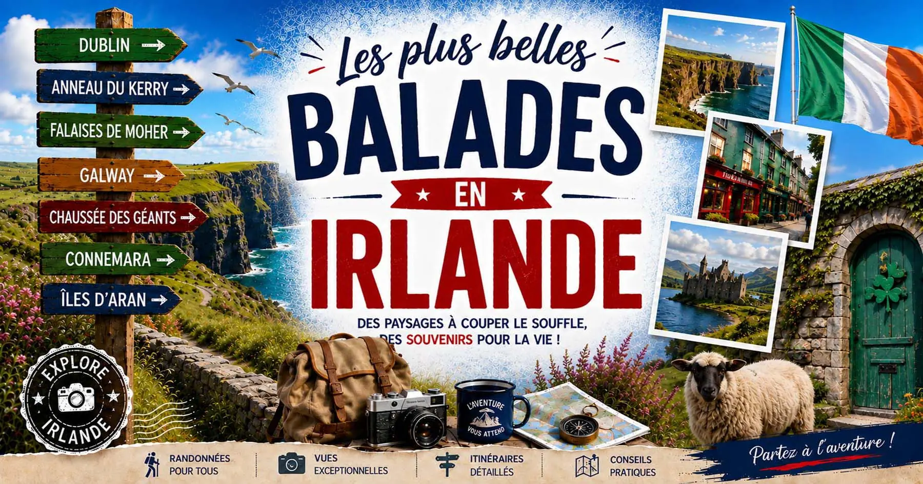 Affiche des itinéraires urbains en Irlande entre cathédrales, bibliothèques et musées