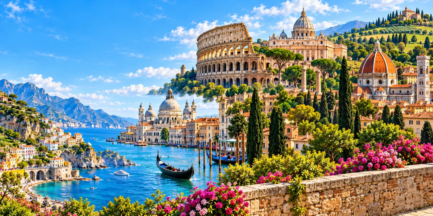 Voyageurs préparant un itinéraire entre Rome, Florence, Venise et les paysages d’Italie