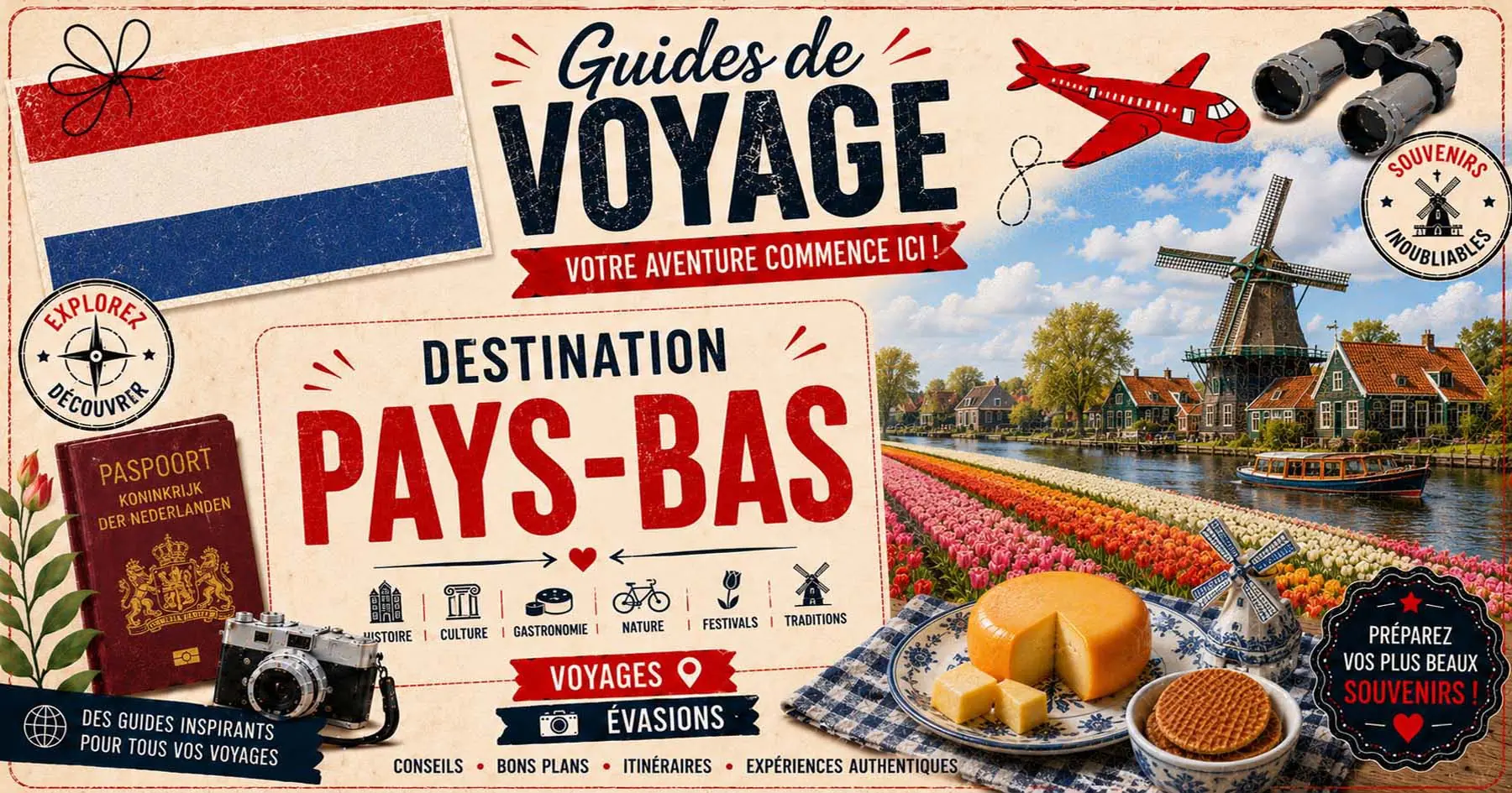 Pays-Bas entre Amsterdam, canaux, moulins et champs colorÃ©s