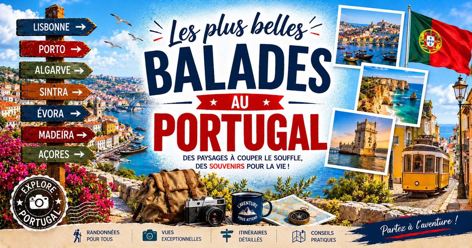 Affiche des parcours à Lisbonne et Porto entre églises, musées, places et belvédères